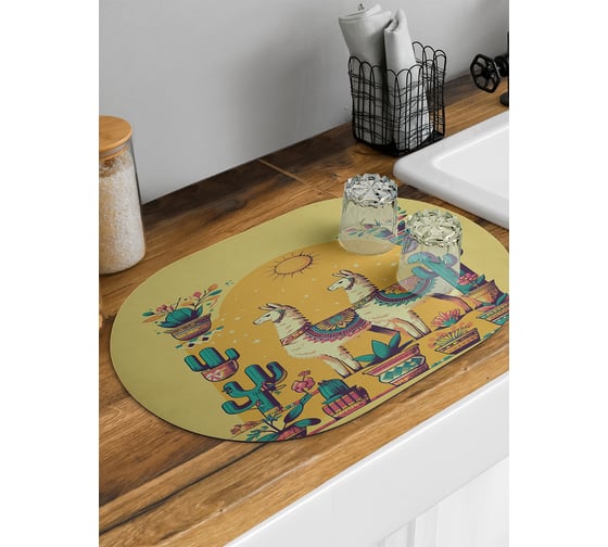 Изображение товара Коврик для сушки посуды JoyArty Лама с кактусом овальный 58x38 см sbm_sd3440_58x38