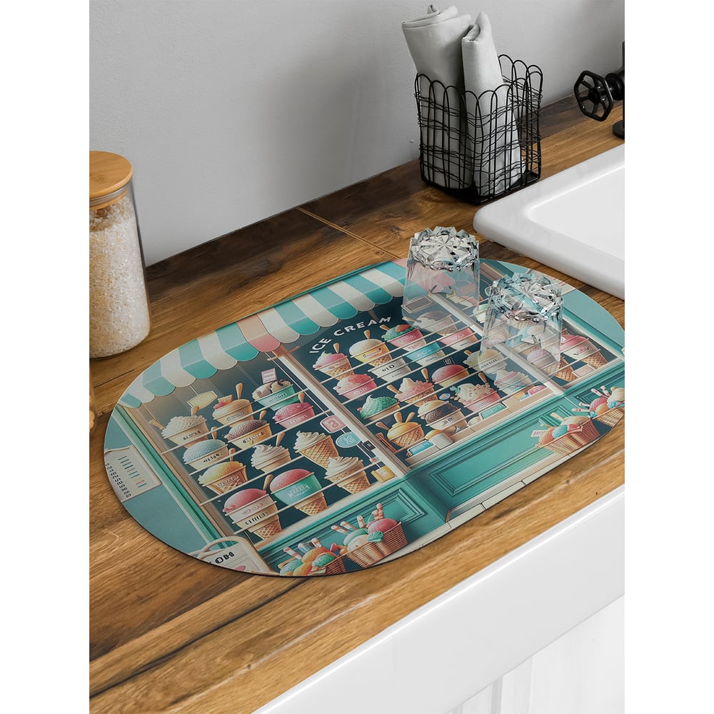 Изображение товара Коврик для сушки посуды JoyArty овальный 58x38 см Мороженое