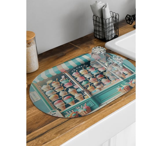 Изображение товара Коврик для сушки посуды JoyArty Лавка с мороженым овальный 58x38 см sbm_sd3453_58x38