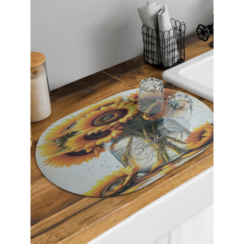 Изображение товара Коврик для сушки посуды JoyArty овальный 58x38 см Букет подсолнухов