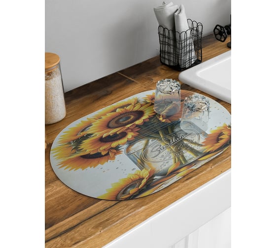 Изображение товара Коврик для сушки посуды JoyArty Букет подсолнухов овальный 58x38 см sbm_sd3447_58x38