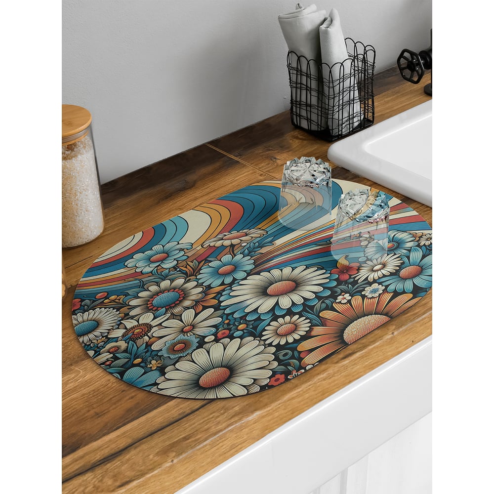 Изображение товара Коврик для сушки посуды JoyArty овальный 58x38 см с рисунком ромашки