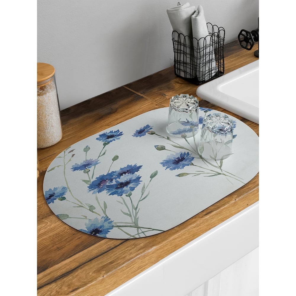 Изображение товара Коврик для сушки посуды JoyArty овальный 58x38 см с васильками