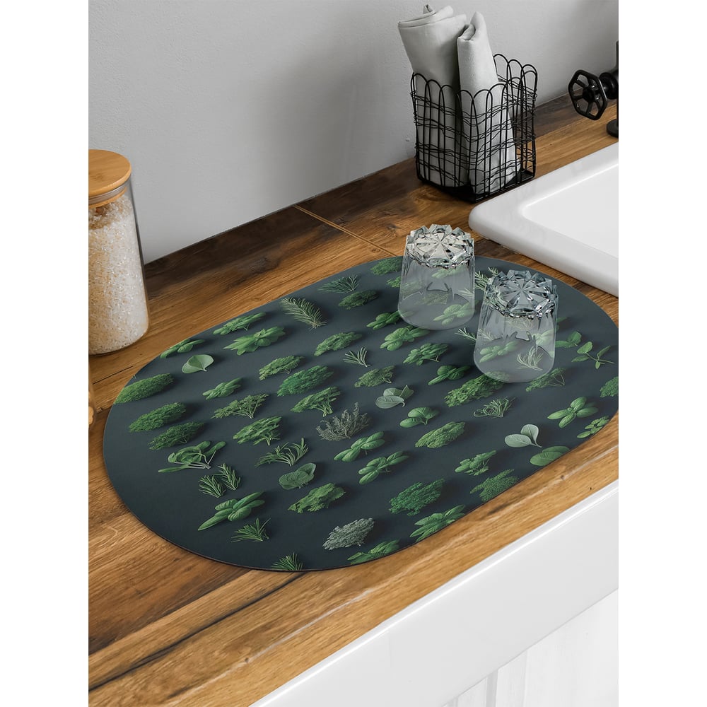 Изображение товара Коврик для сушки посуды JoyArty Зеленая стена овальный 58x38 см