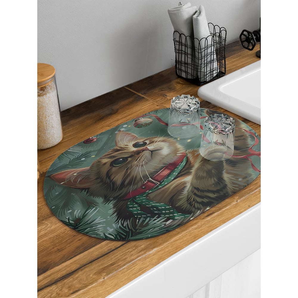 Изображение товара Коврик для сушки посуды JoyArty овальный 58x38 см играющий котик