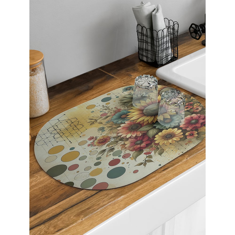Изображение товара Коврик для сушки посуды JoyArty Волшебные цветы овальный 58x38 см