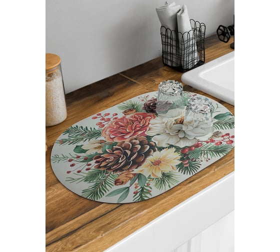Изображение товара Коврик для сушки посуды JoyArty Букет с шишками овальный 58x38 см sbm_sd3995_58x38