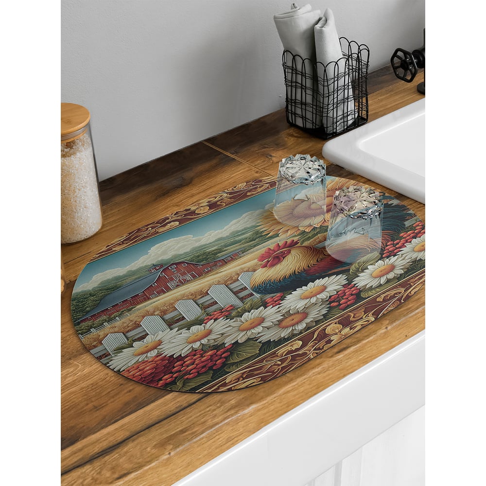 Изображение товара Коврик для сушки посуды JoyArty Деревенская жизнь овальный 58x38 см