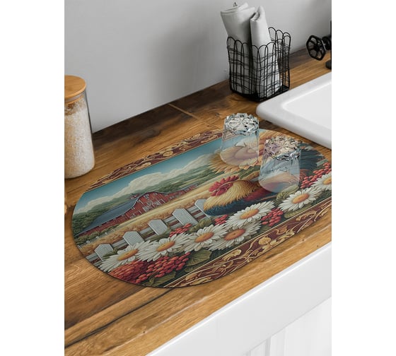Изображение товара Коврик для сушки посуды JoyArty Деревенская жизнь овальный 58x38 см sbm_sd3416_58x38