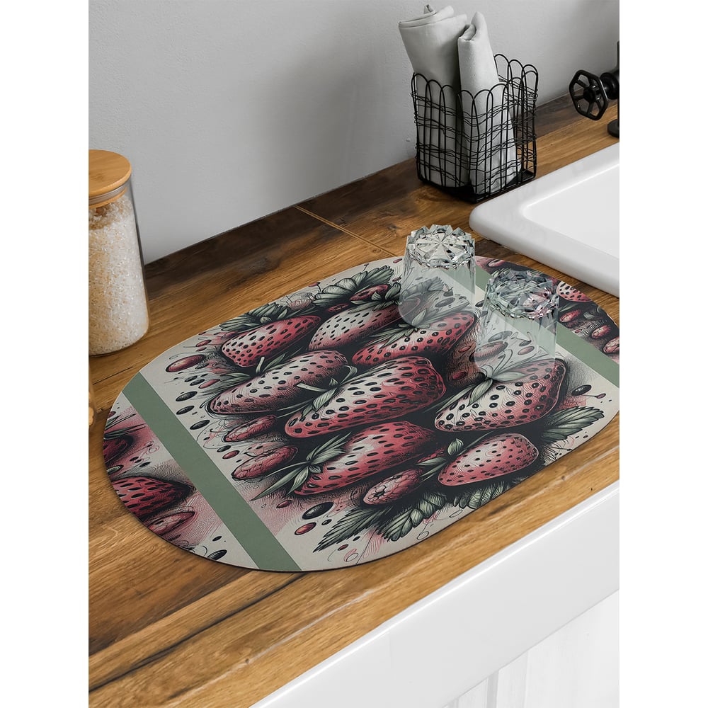 Изображение товара Коврик для сушки посуды JoyArty Клубника овальный 58x38 см