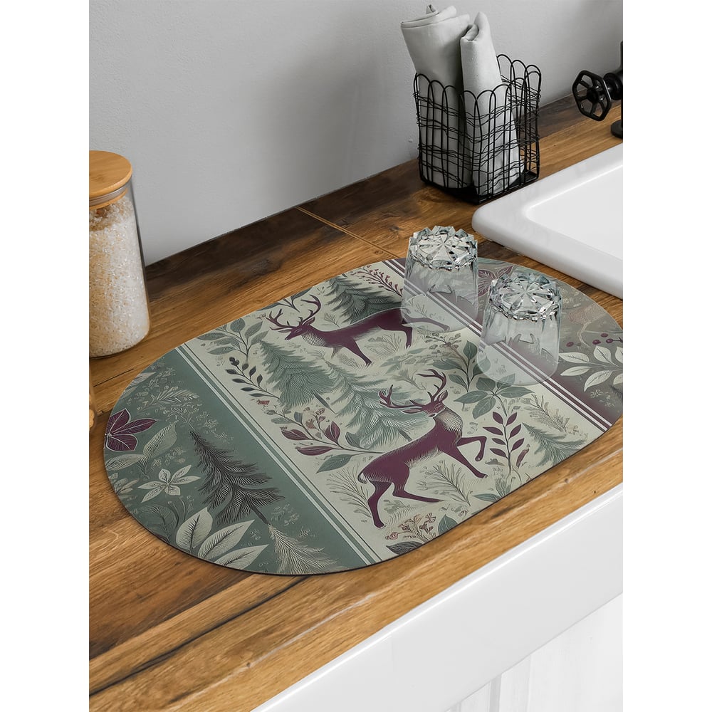 Изображение товара Коврик для сушки посуды JoyArty Олени в лесу овальный 58x38 см