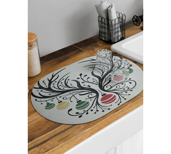 Изображение товара Коврик для сушки посуды JoyArty Древо в украшениях овальный 58x38 см sbm_sd3962_58x38