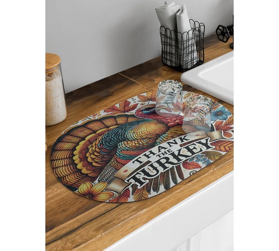 Изображение товара Коврик для сушки посуды JoyArty Индюшка в цветах овальный 58x38 см sbm_sd4028_58x38