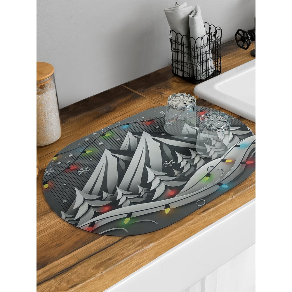 Изображение товара Коврик для сушки посуды JoyArty Горы в огоньках овальный 58x38 см