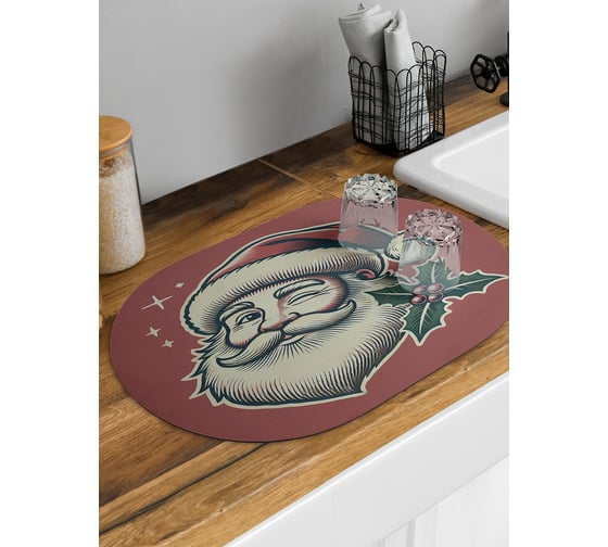 Изображение товара Коврик для сушки посуды JoyArty Счастливый Дед Мороз 58x38 см sbm_sd3955_58x38