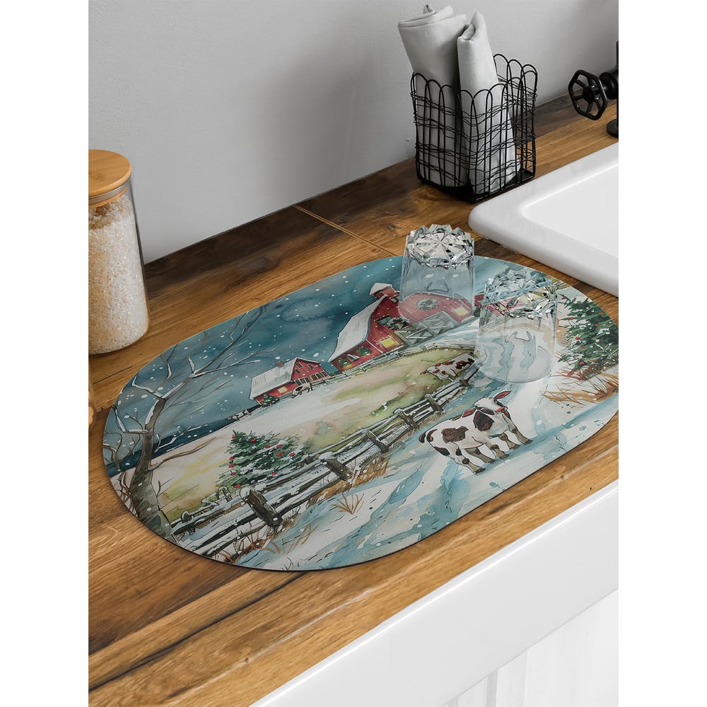 Изображение товара Коврик для сушки посуды JoyArty Прогулка зимой овальный 58x38 см