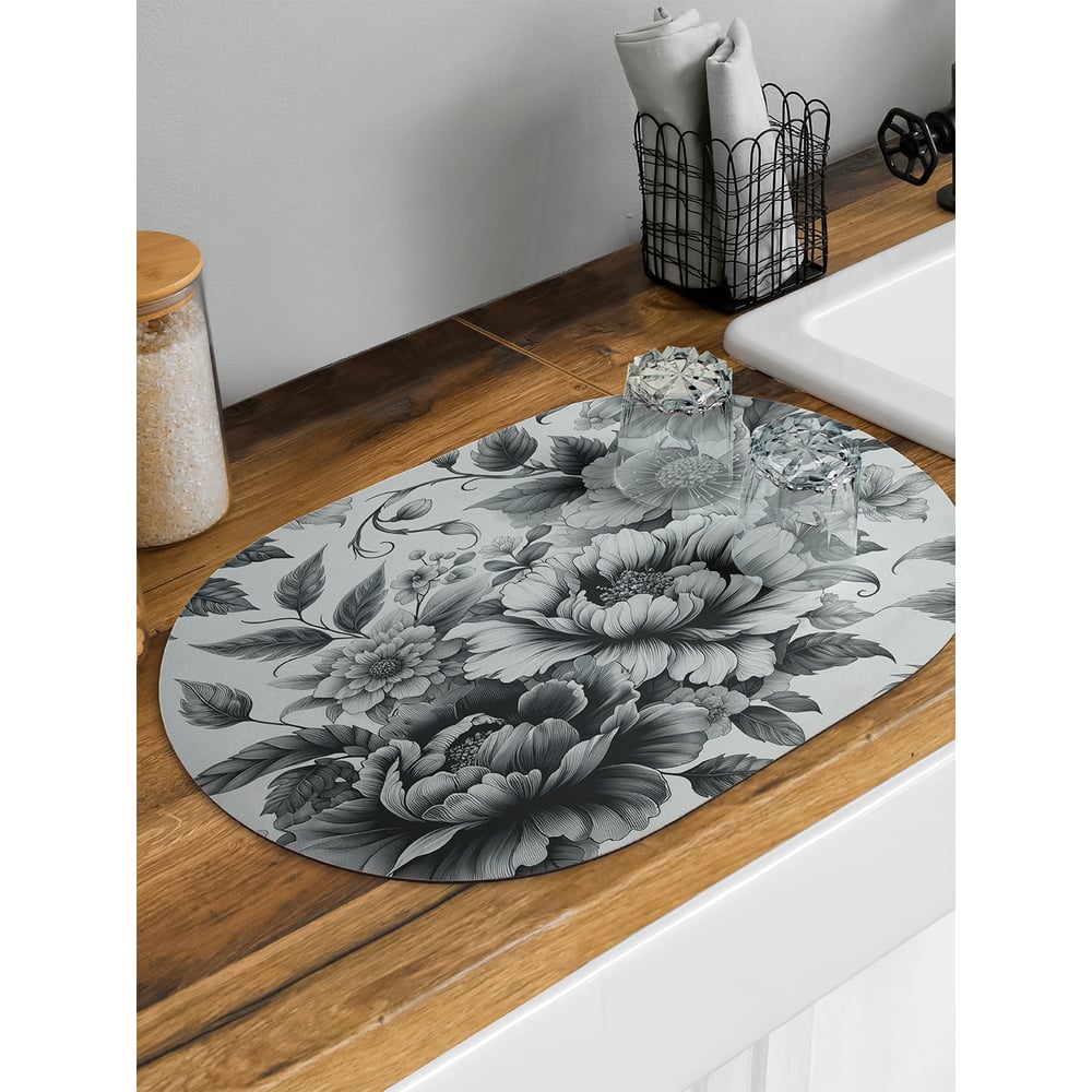 Изображение товара Коврик для сушки посуды JoyArty овальный 58x38 см с цветочным дизайном