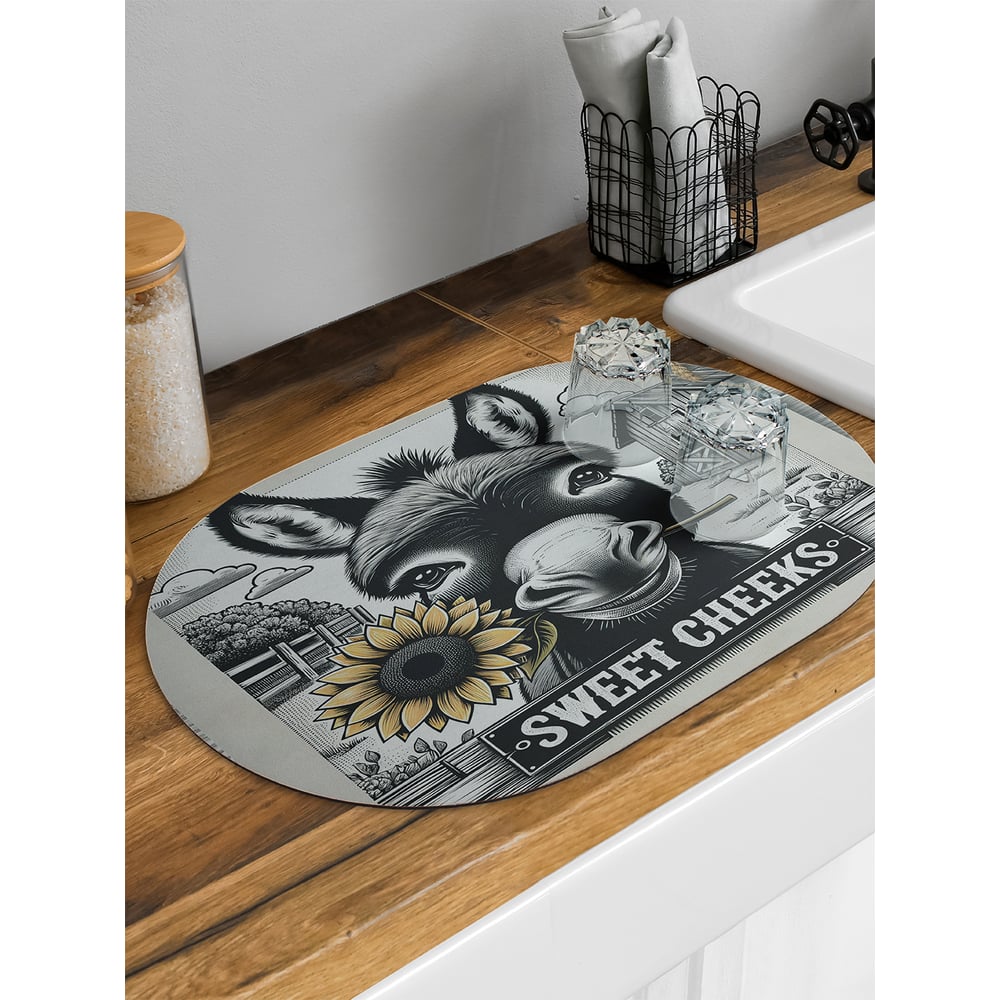 Изображение товара Коврик для сушки посуды JoyArty фото ослик овальный 58х38 см