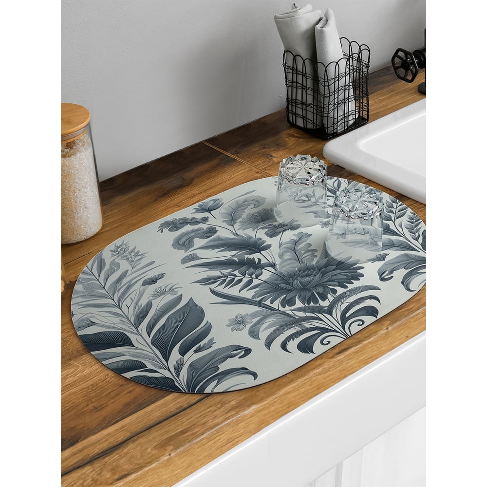 Изображение товара Коврик для сушки посуды JoyArty Серые цветы овальный 58x38 см sbm_sd3556_58x38