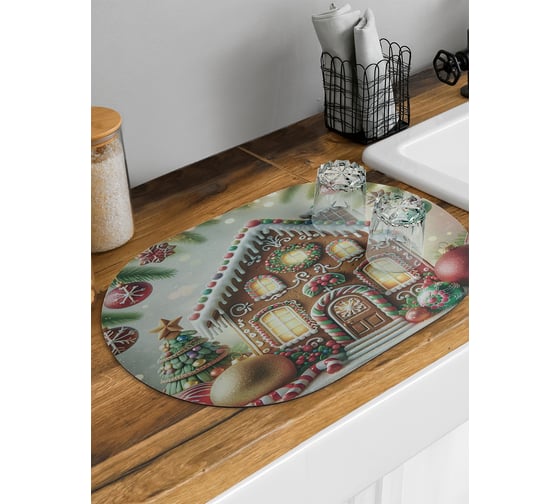 Изображение товара Коврик для сушки посуды JoyArty Пряничный домик овальный 58x38 см sbm_sd3882_58x38