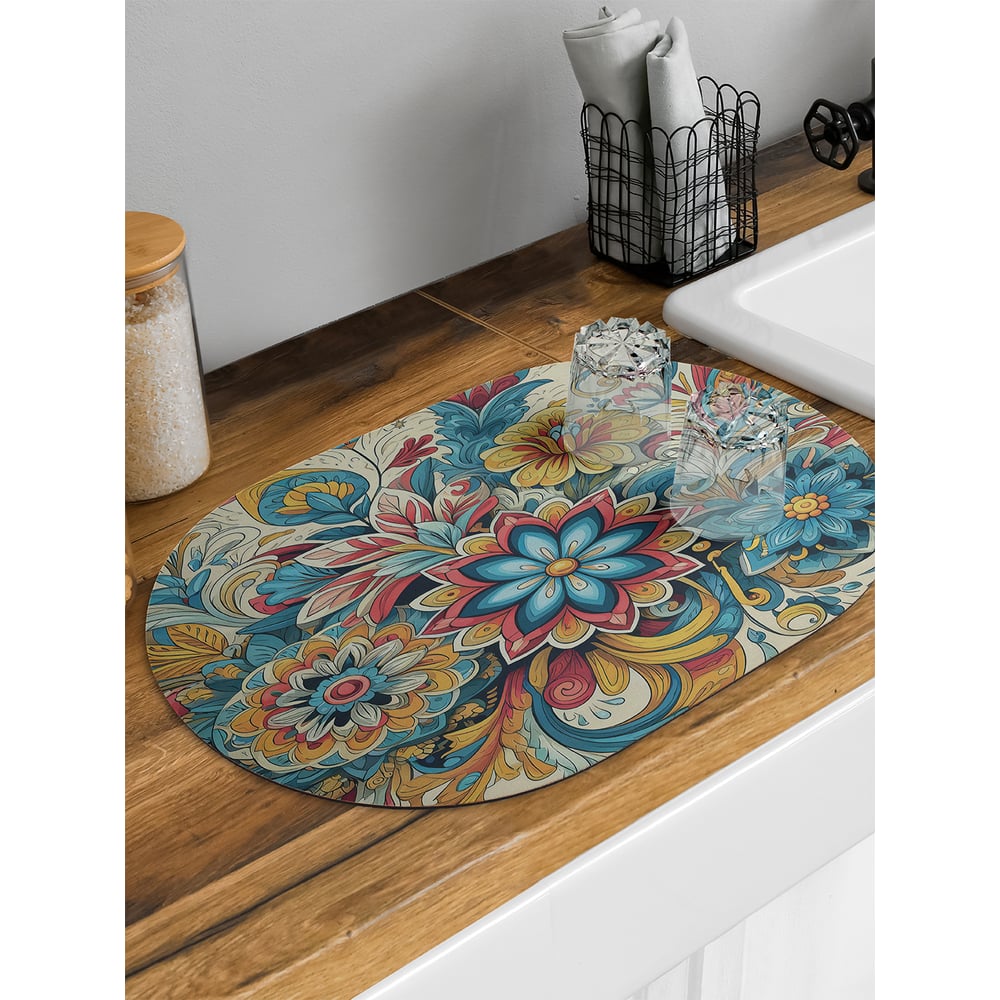 Изображение товара Коврик для сушки посуды JoyArty хохлома овальный 58x38 см