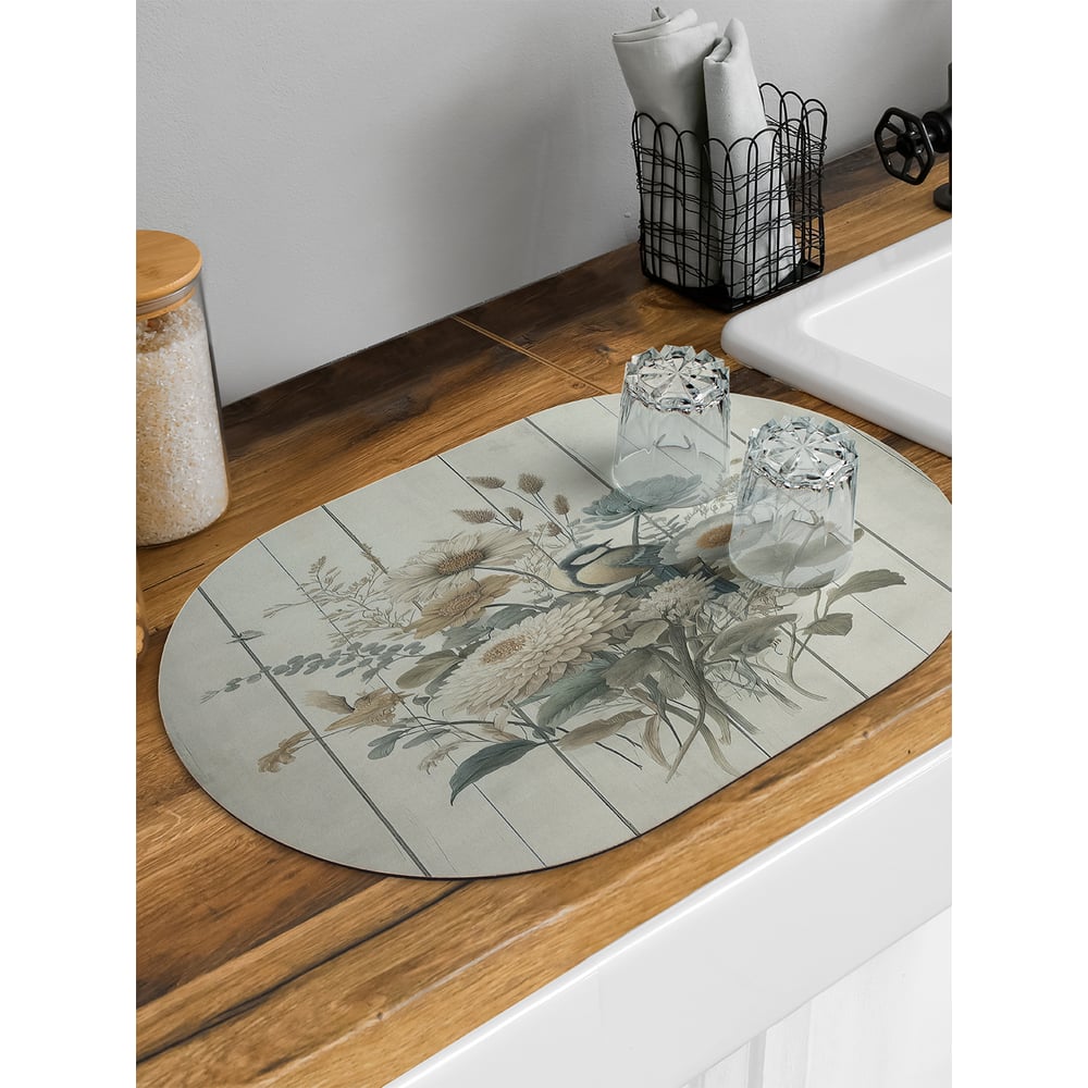 Изображение товара Коврик для сушки посуды JoyArty Полевой букет овальный 58x38 см