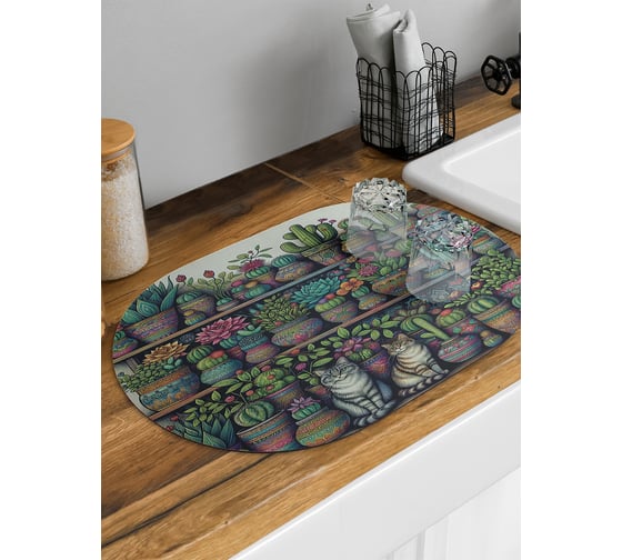 Изображение товара Коврик для сушки посуды JoyArty Полка с цветами овальный 58x38 см sbm_sd3518_58x38