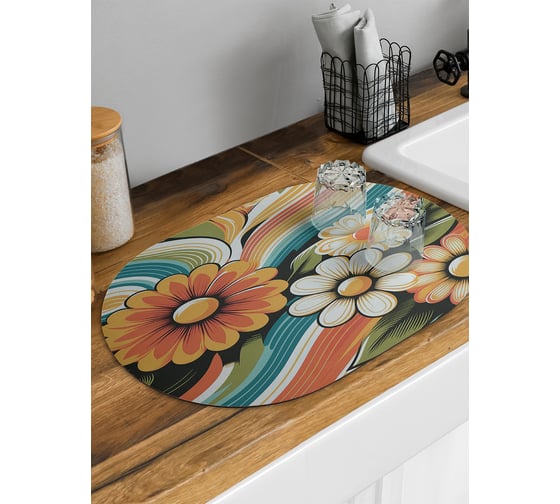Изображение товара Коврик для сушки посуды JoyArty Раскраска цветов овальный 58x38 см sbm_sd3549_58x38