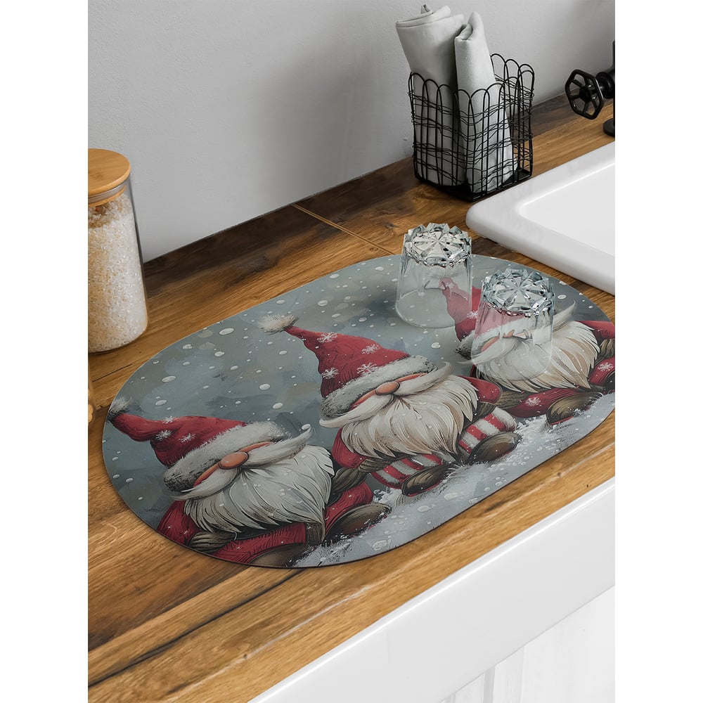 Изображение товара Коврик для сушки посуды JoyArty Снежные гномы овальный 58x38 см