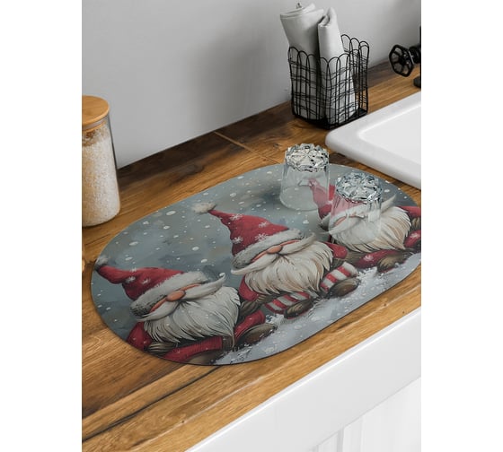 Изображение товара Коврик для сушки посуды JoyArty Снежные гномы овальный 58x38 см sbm_sd3992_58x38