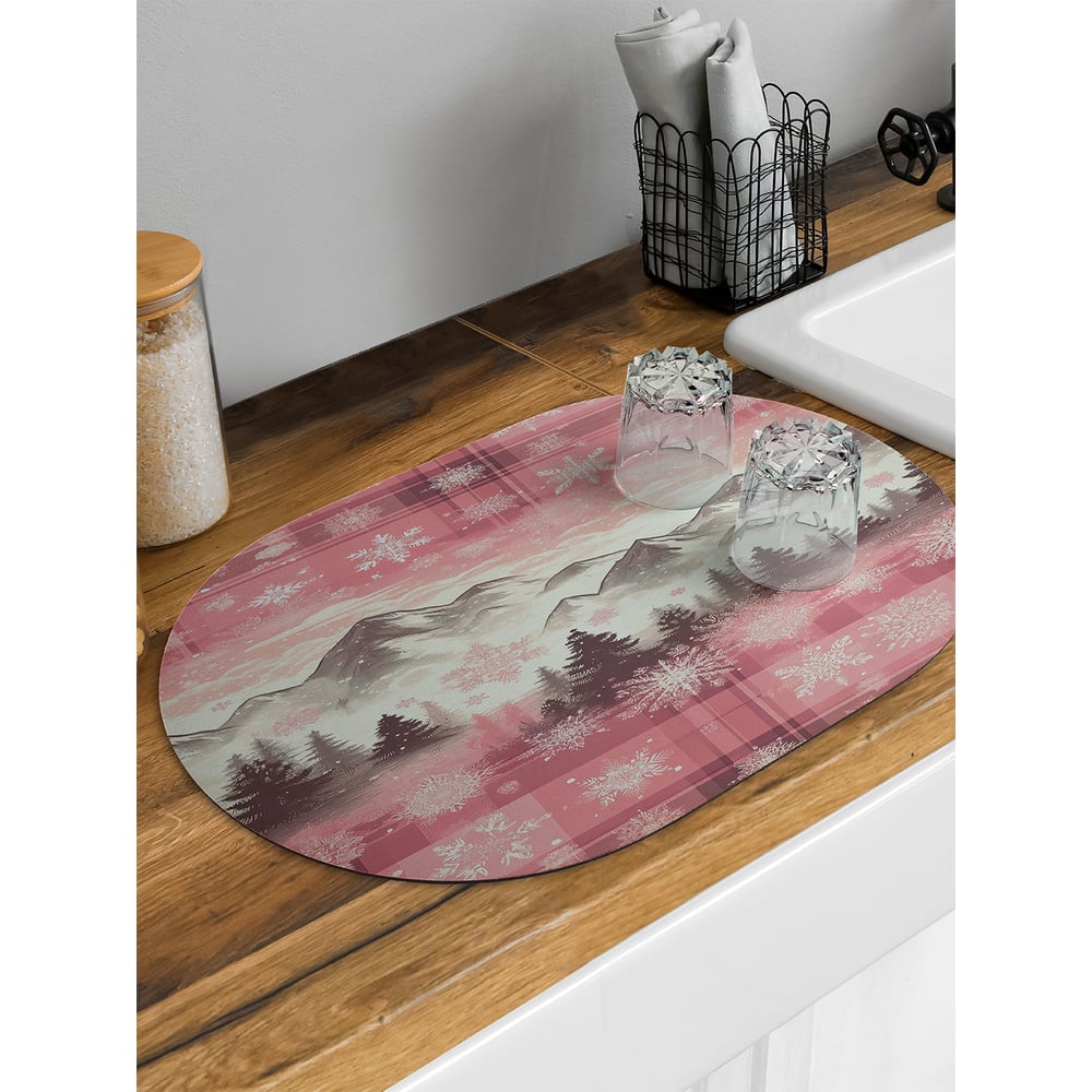 Изображение товара Коврик для сушки посуды JoyArty Снежные горы овальный 58x38 см