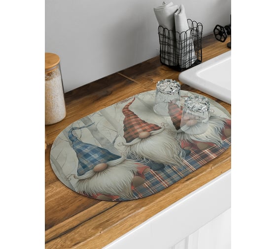 Изображение товара Коврик для сушки посуды JoyArty Три бородача овальный 58x38 см sbm_sd3993_58x38