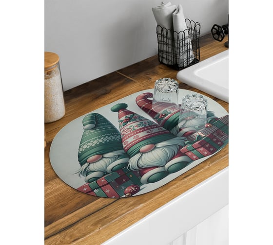 Изображение товара Коврик для сушки посуды JoyArty Три гнома овальный 58x38 см sbm_sd3870_58x38