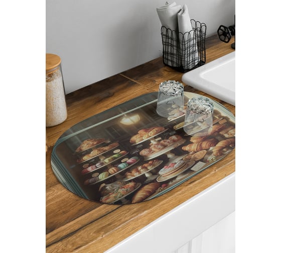 Изображение товара Коврик для сушки посуды JoyArty Сладкая витрина овальный 58x38 см sbm_sd3452_58x38