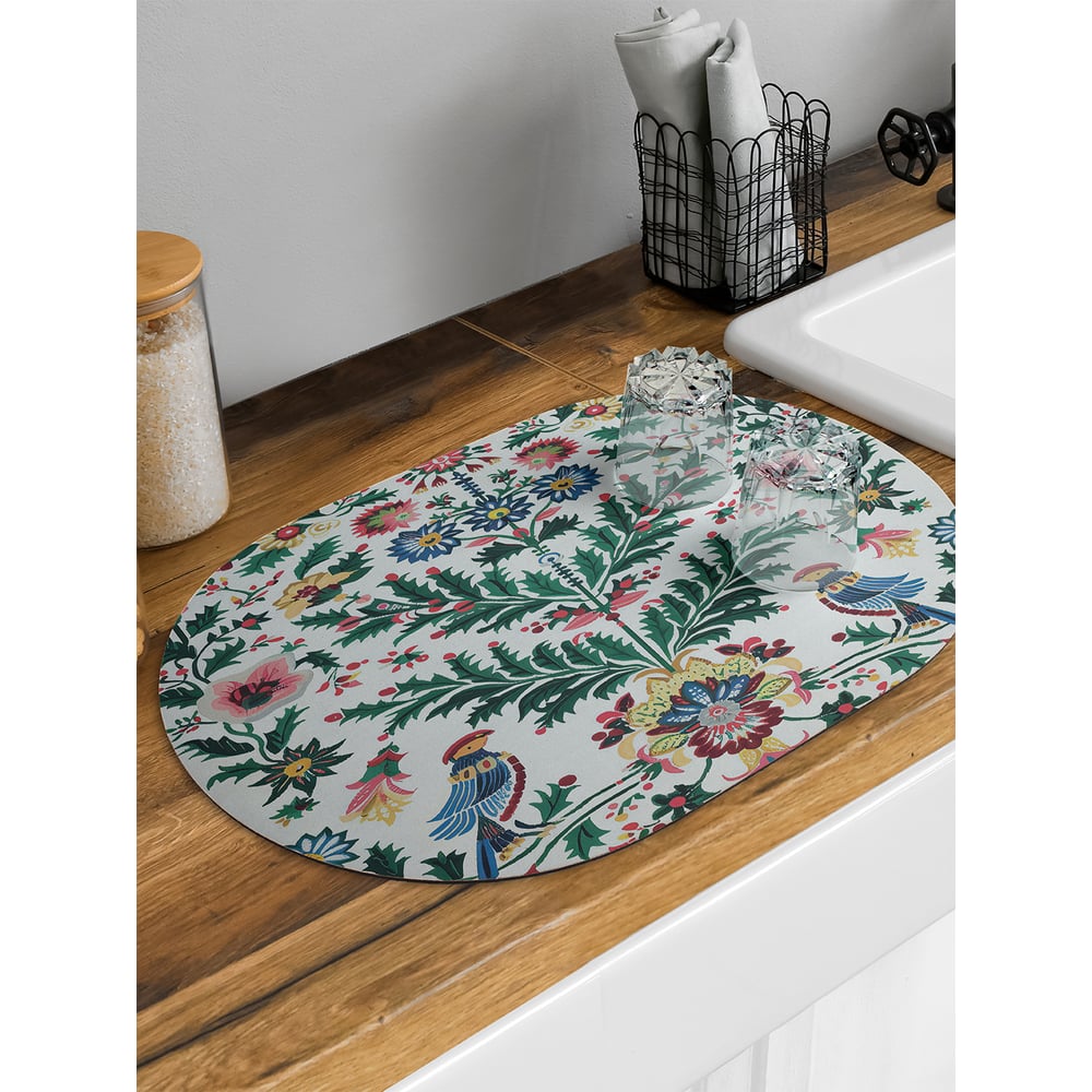 Изображение товара Коврик для сушки посуды JoyArty Птички на ветках овальный 58x38 см sbm_sd3978_58x38