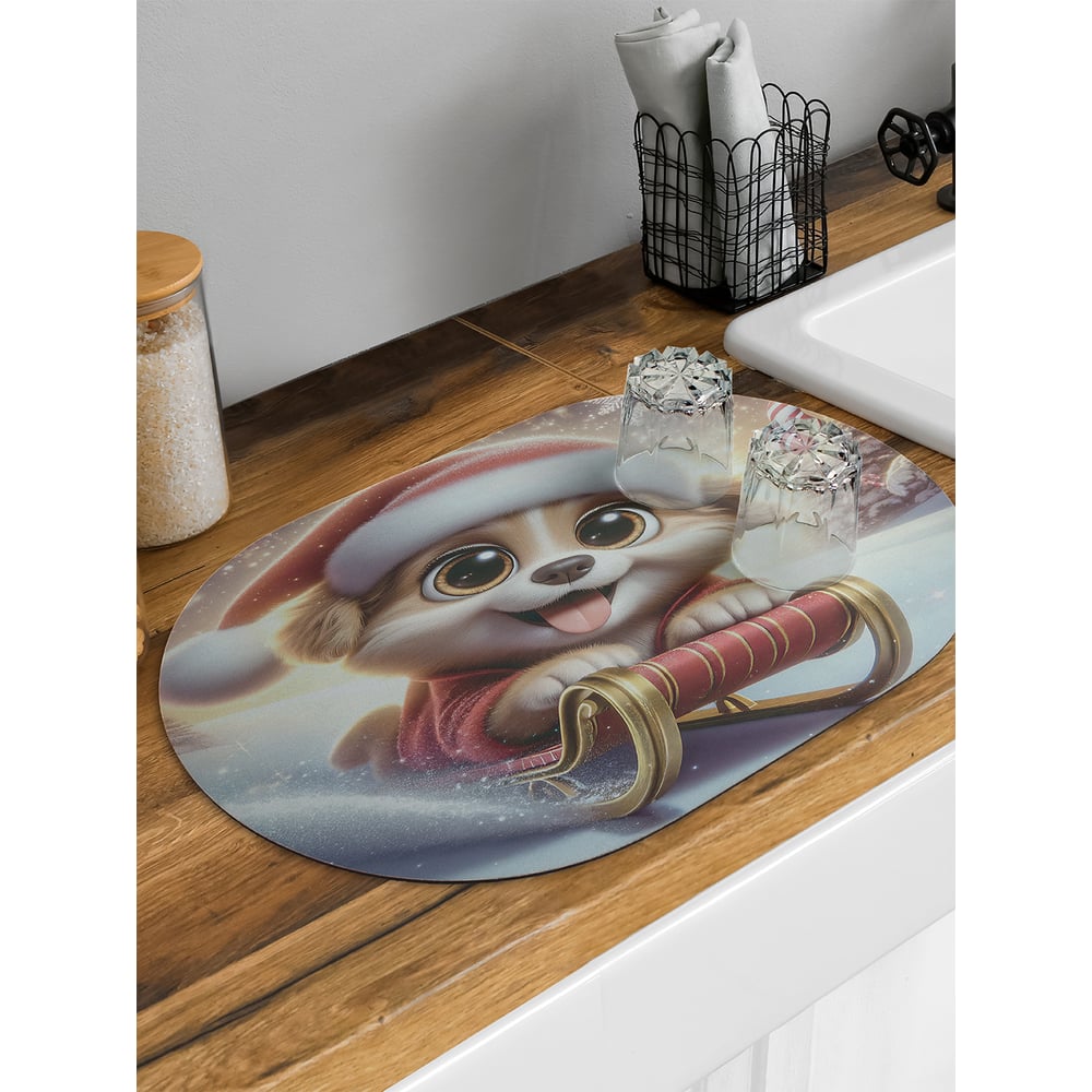 Изображение товара Коврик для сушки посуды JoyArty Спуск с горы овальный 58x38 см