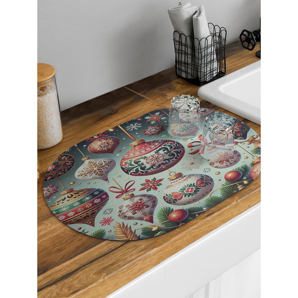 Изображение товара Коврик для сушки посуды JoyArty Расписные шары овальный 58x38 см
