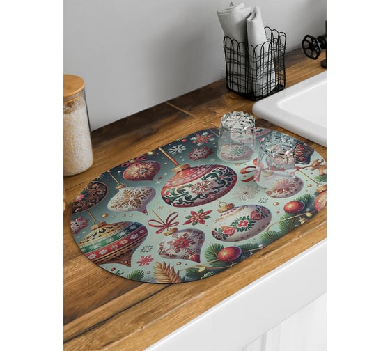 Изображение товара Коврик для сушки посуды JoyArty Расписные шары овальный 58x38 см sbm_sd3924_58x38