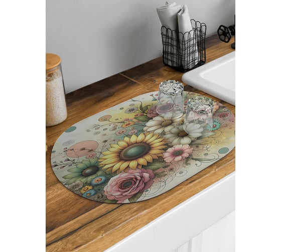 Изображение товара Коврик для сушки посуды JoyArty Роза и подсолнух овальный 58x38 см sbm_sd3564_58x38