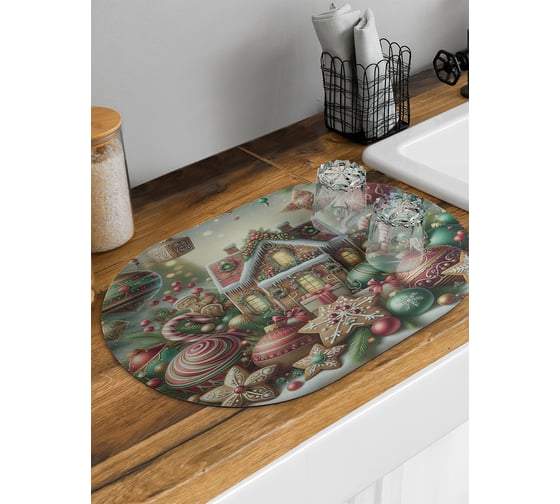 Изображение товара Коврик для сушки посуды JoyArty Праздничный дом овальный 58x38 см sbm_sd3881_58x38