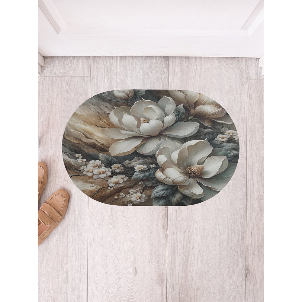 Изображение товара Коврик в прихожую JoyArty овальный магнолия и мрамор 58x38 см