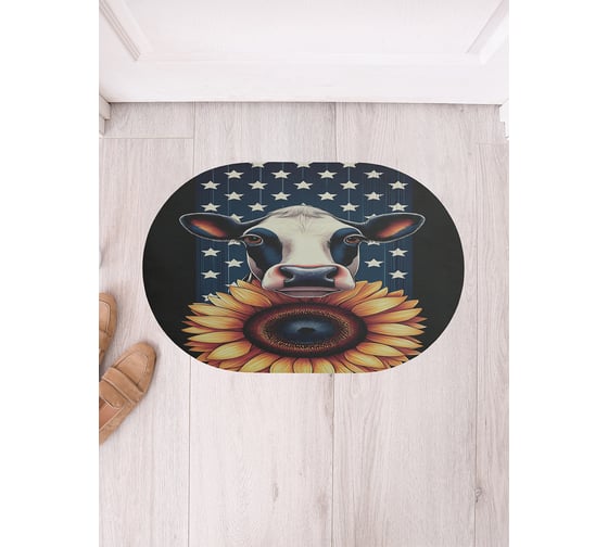 Изображение товара Коврик в прихожую JoyArty овальный Корова и подсолнух 58x38 см sbm_sd3437_58x38