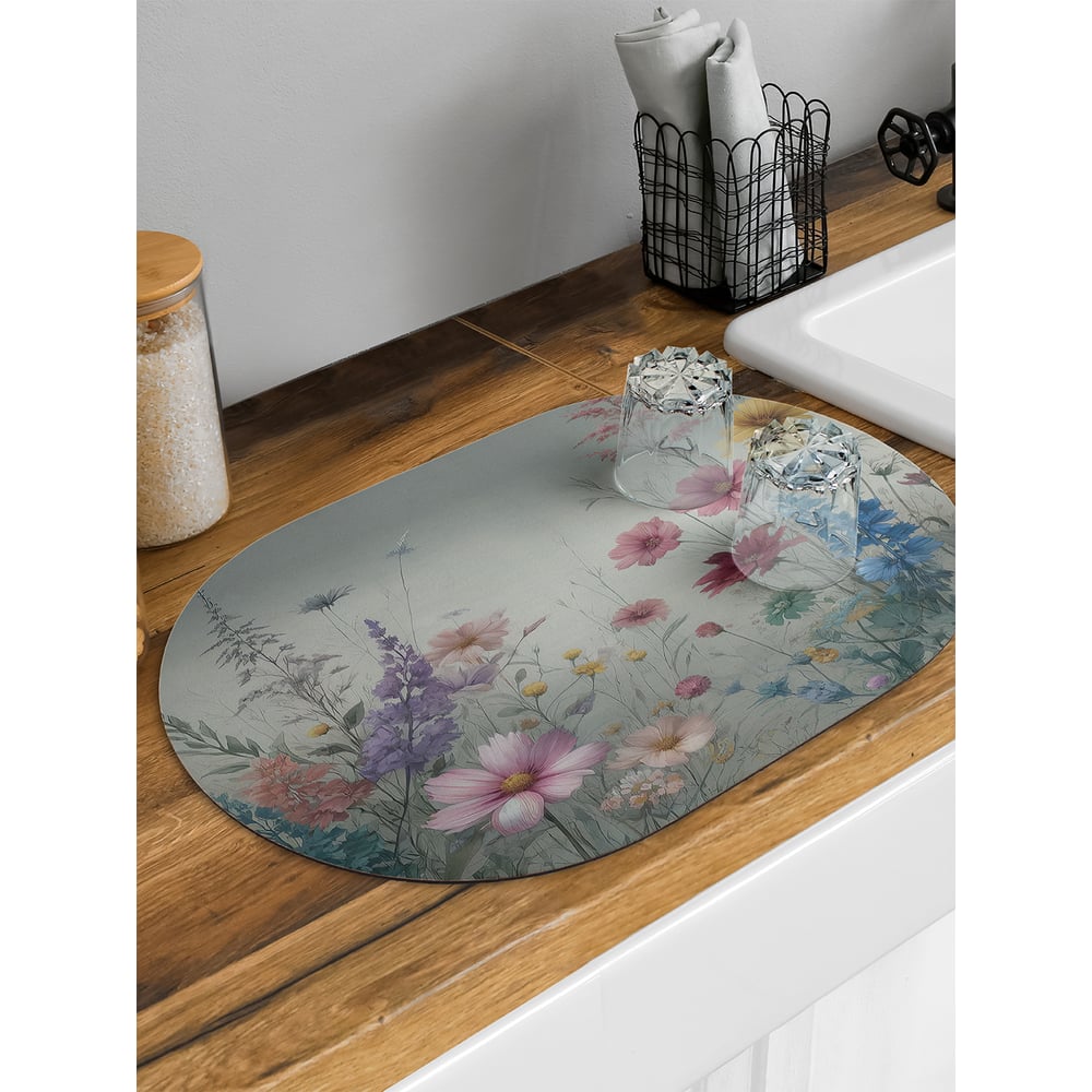 Изображение товара Коврик для сушки посуды JoyArty Цветы в тумане овальный 58x38 см sbm_sd3479_58x38