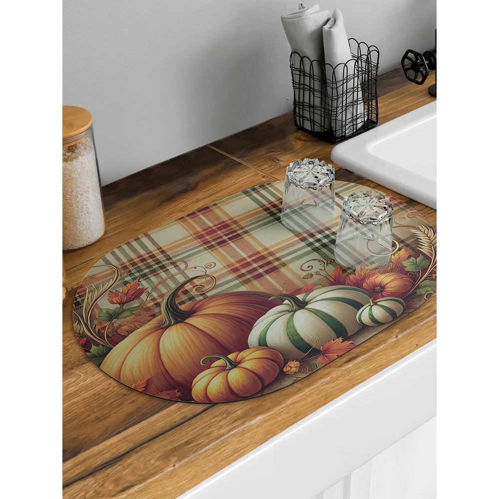 Изображение товара Коврик для сушки посуды JoyArty Шотландская тыква овальный 58x38 см