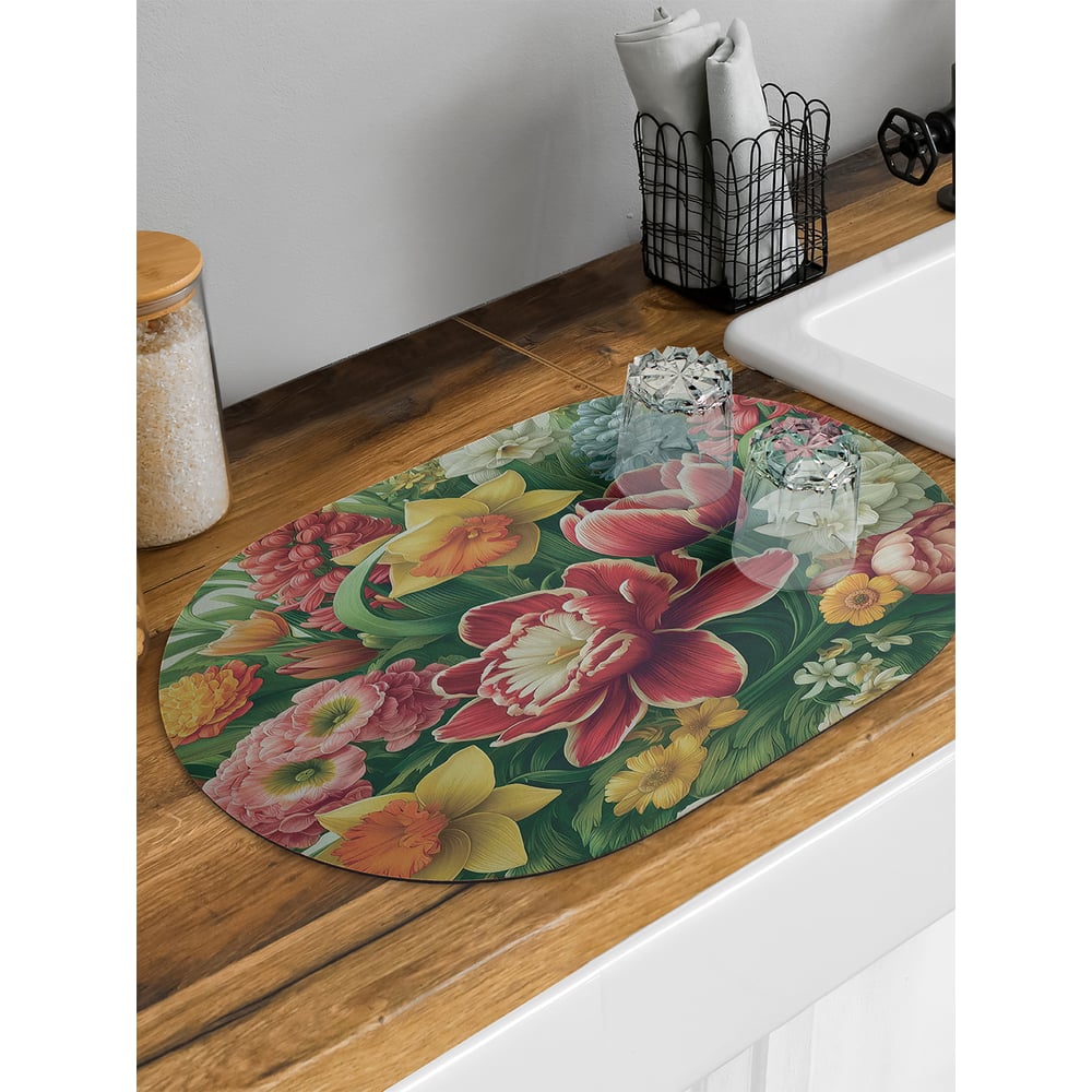 Изображение товара Коврик для сушки посуды JoyArty Цветочный букет овальный 58x38 см
