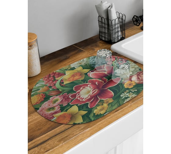 Изображение товара Коврик для сушки посуды JoyArty Цветочный букет овальный 58x38 см sbm_sd3558_58x38