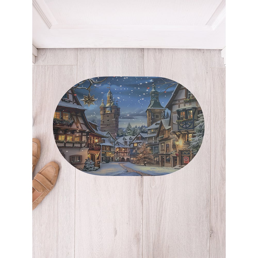 Изображение товара Коврик в прихожую JoyArty овальный Снежная ночь 58x38 см, влаговпитывающий, яркий дизайн