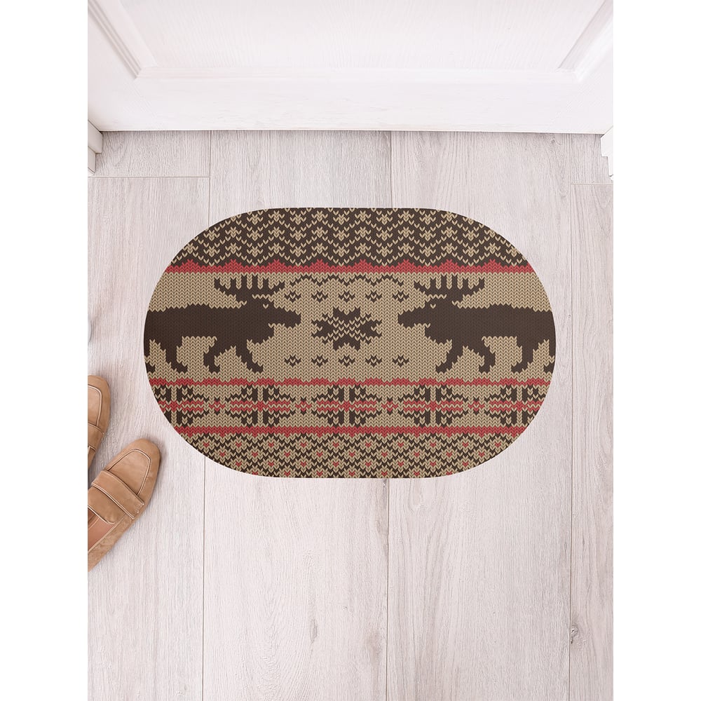 Изображение товара Грязезащитный овальный коврик для прихожей JoyArty 58x38 см с вышивкой оленями