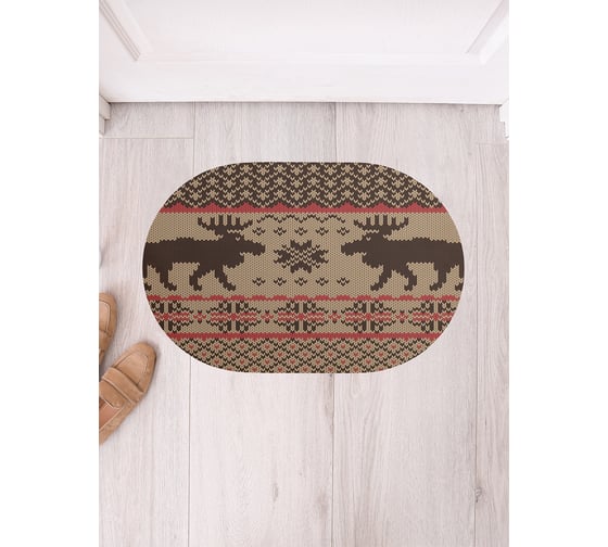 Изображение товара Коврик придверный грязезащитный в прихожую JoyArty с принтом Вышивка с оленями овальный 58x38 см sbm_78634_58x38
