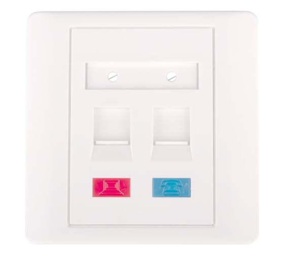 Изображение товара Настенная лицевая панель NETLAN под 2 модуля типа Keystone, белая, 10 штук EC-FP-2KJ-WT-10